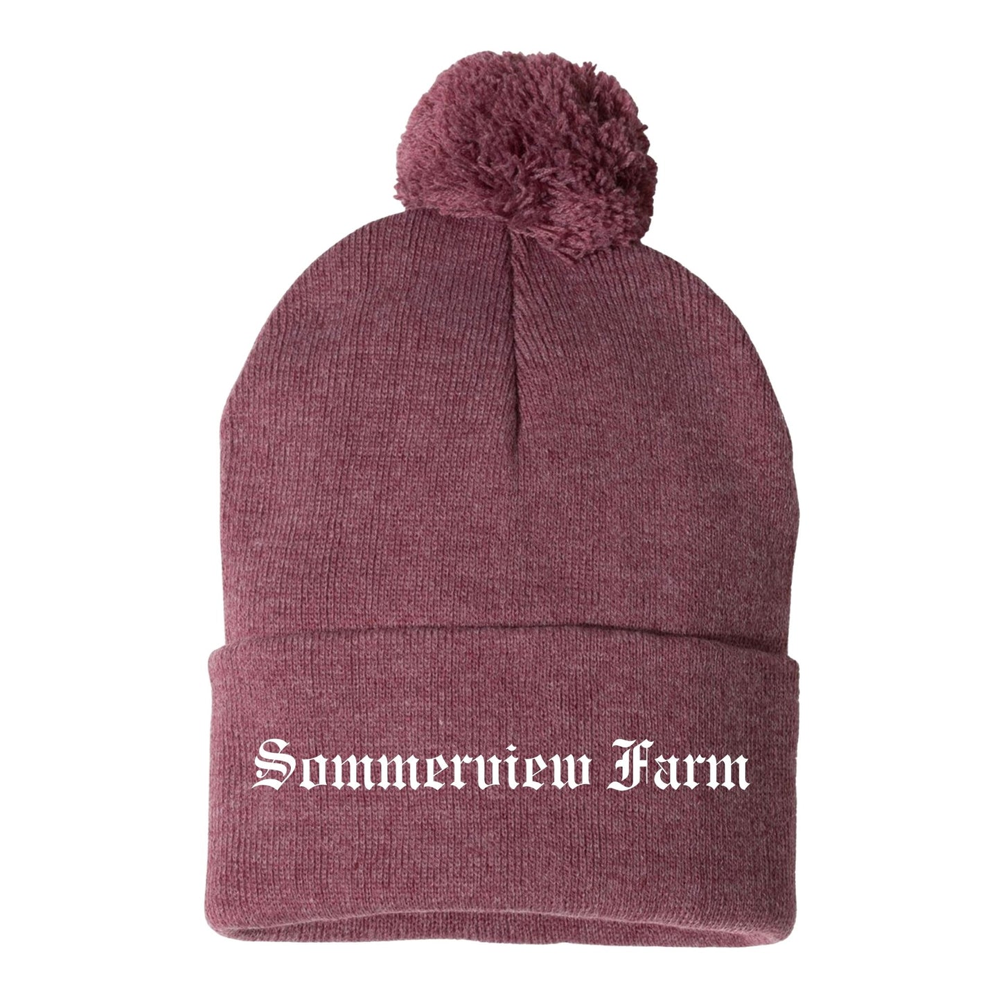 Embroidered Pom-Pom Beanie
