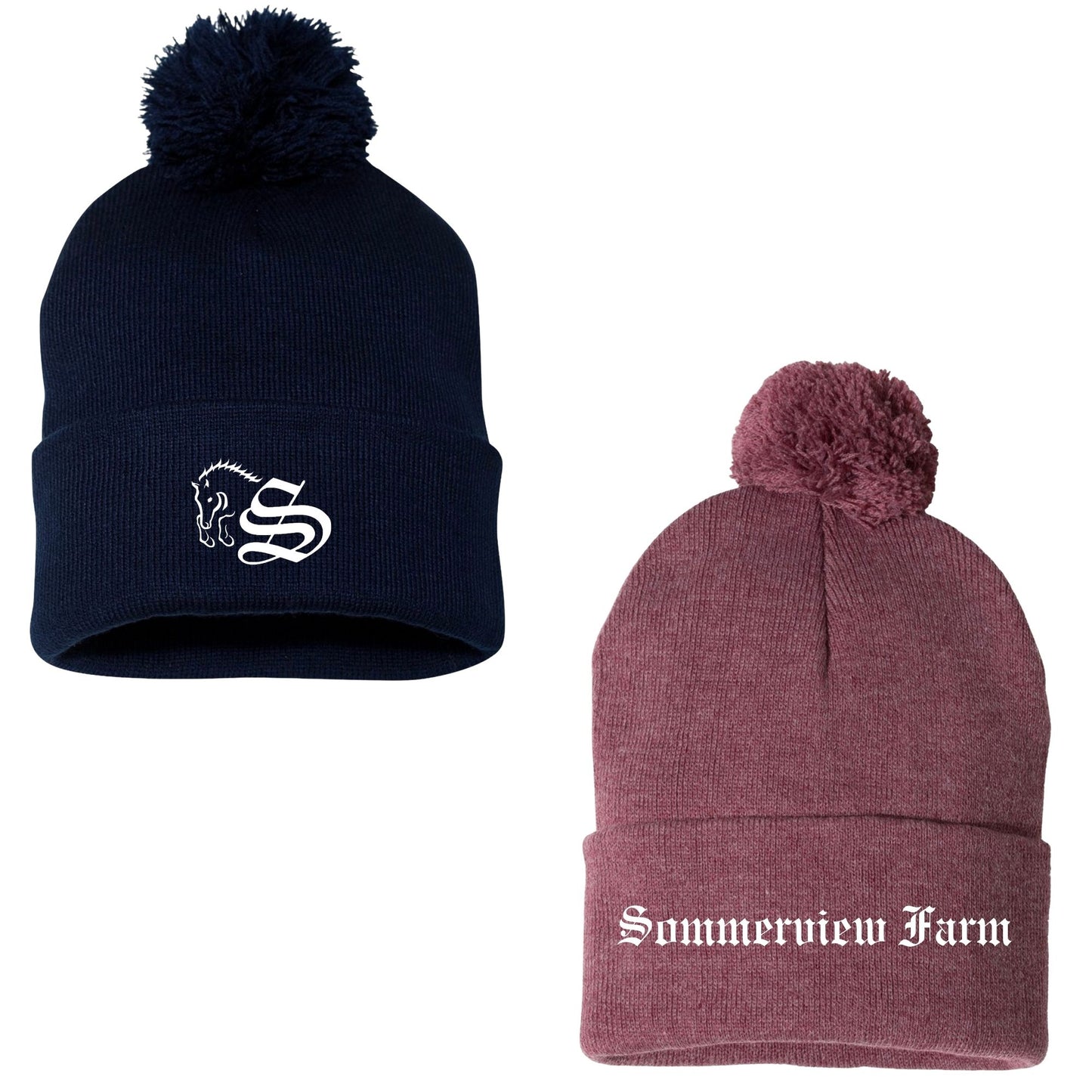 Embroidered Pom-Pom Beanie