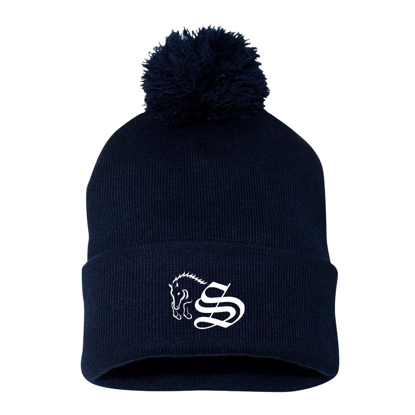 Embroidered Pom-Pom Beanie