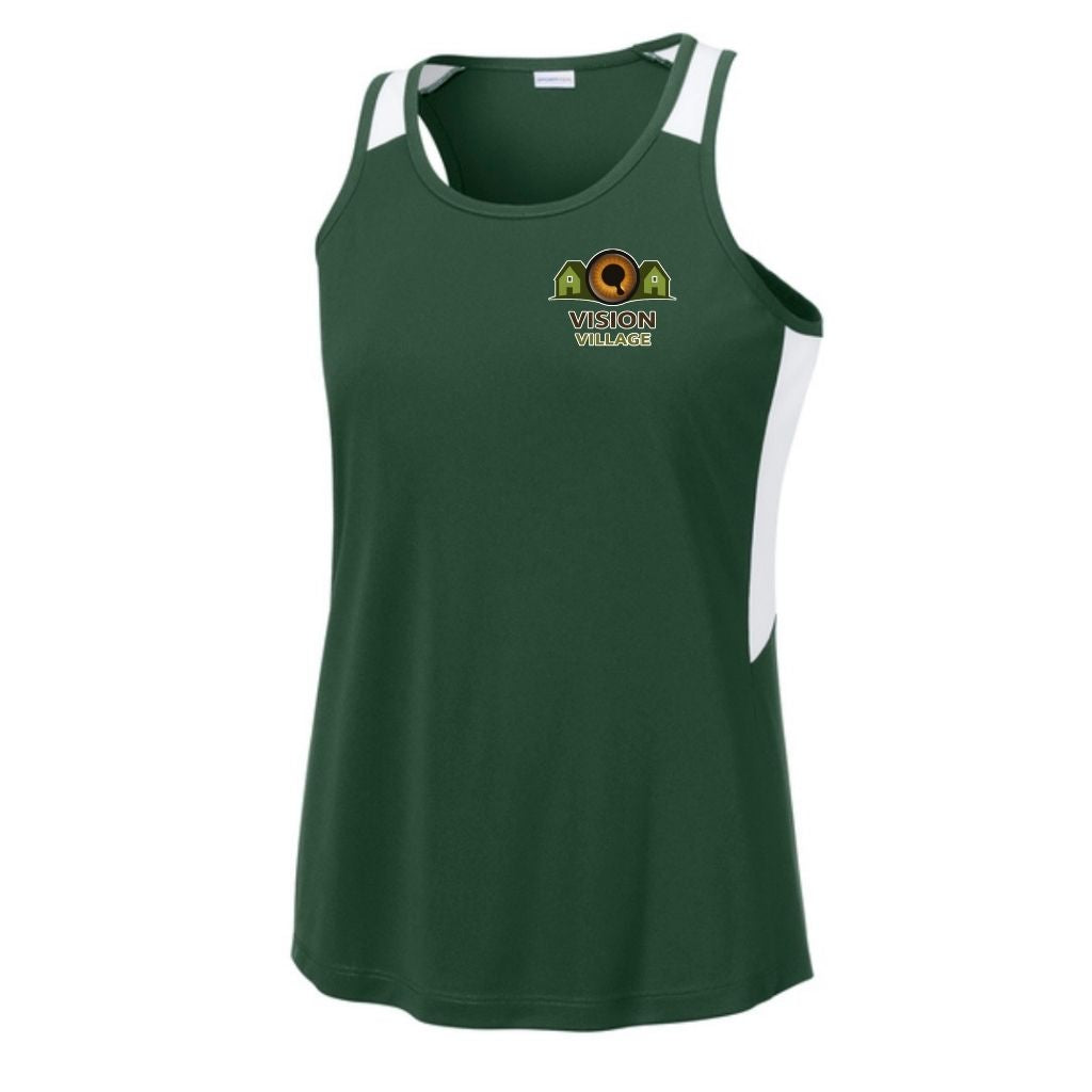 Forest green dri-fit tank top with left chest vision village logo 
