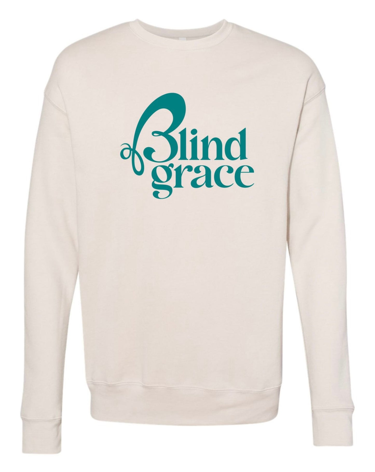 Cream sweatshirt with teal blind grace logo 