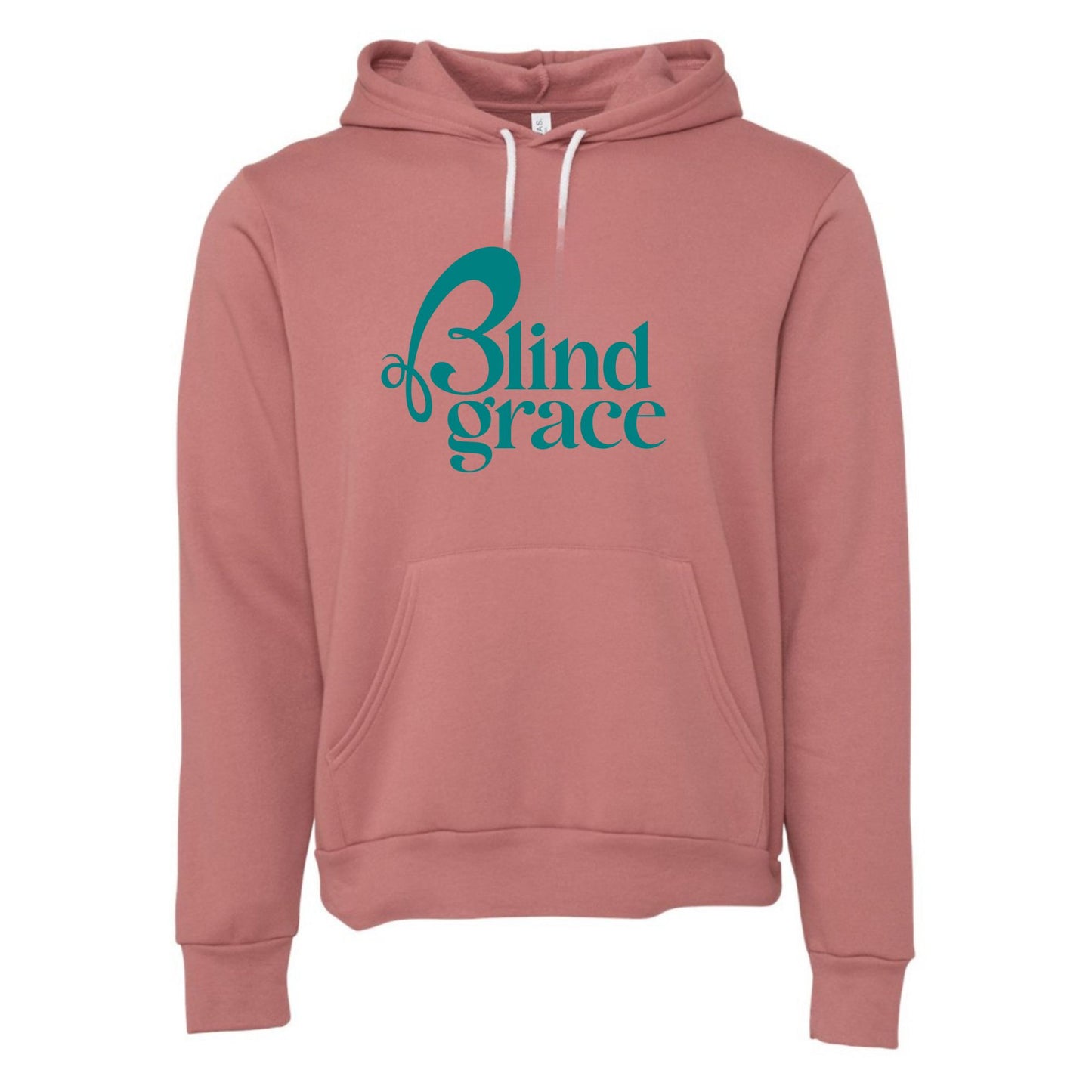 Mauve hoodie with teal blind grace logo 