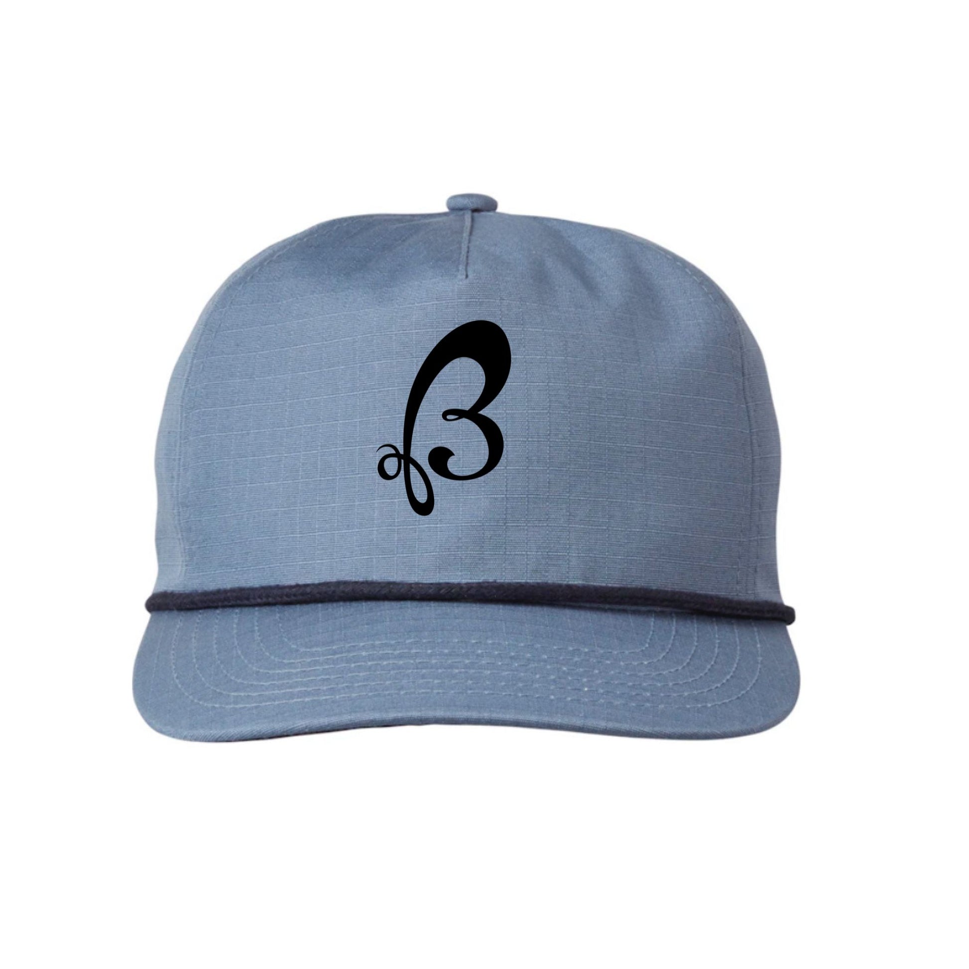 Blue hat with navy blue blind grace butterfly 